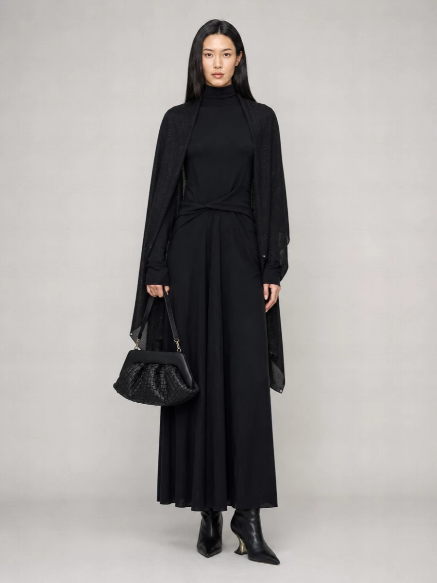 Fabiana Filippi Draped High Neck Long Sleeve Maxi Dress