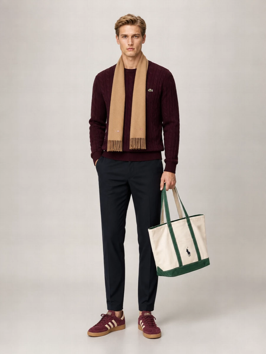 Lacoste cable-knit wool crew-neck jumper