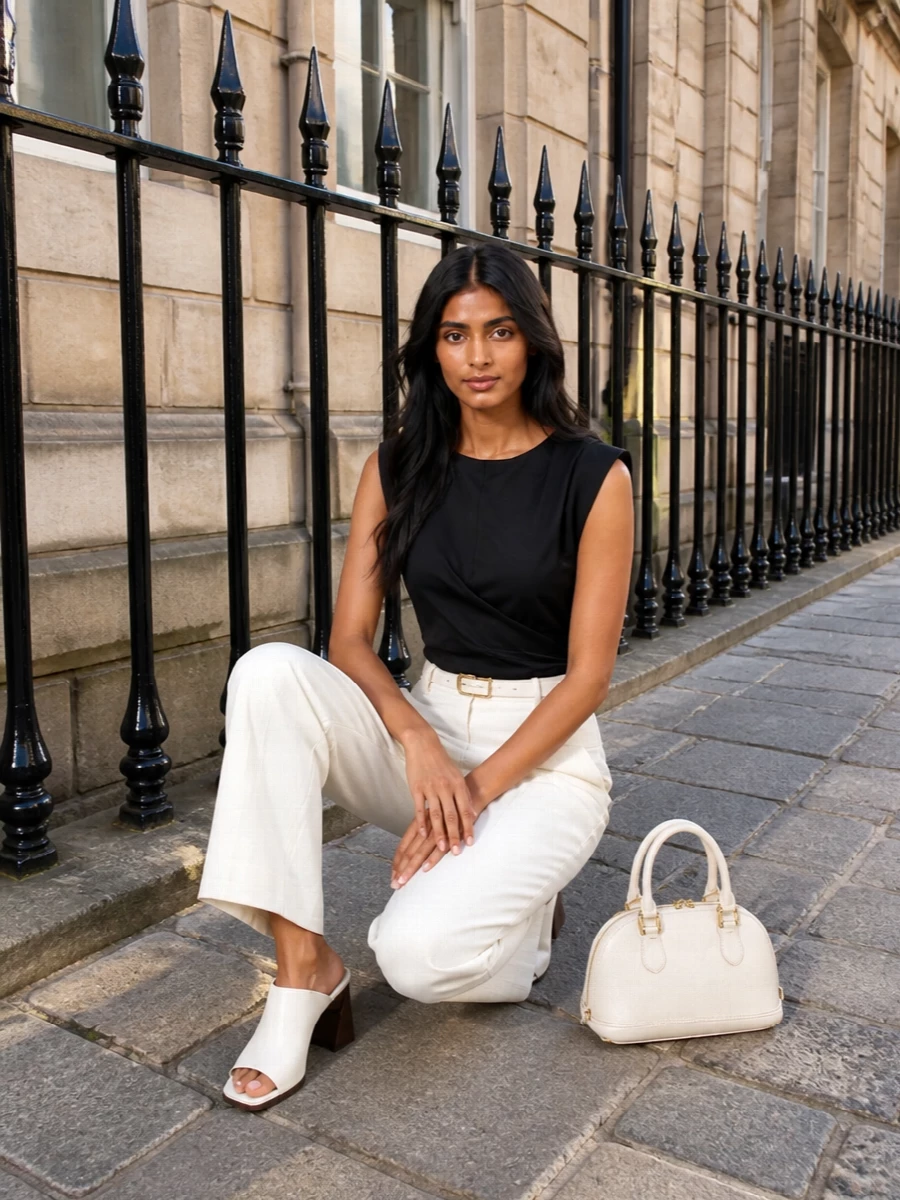 Isabel marant ivory wide leg trousers black top