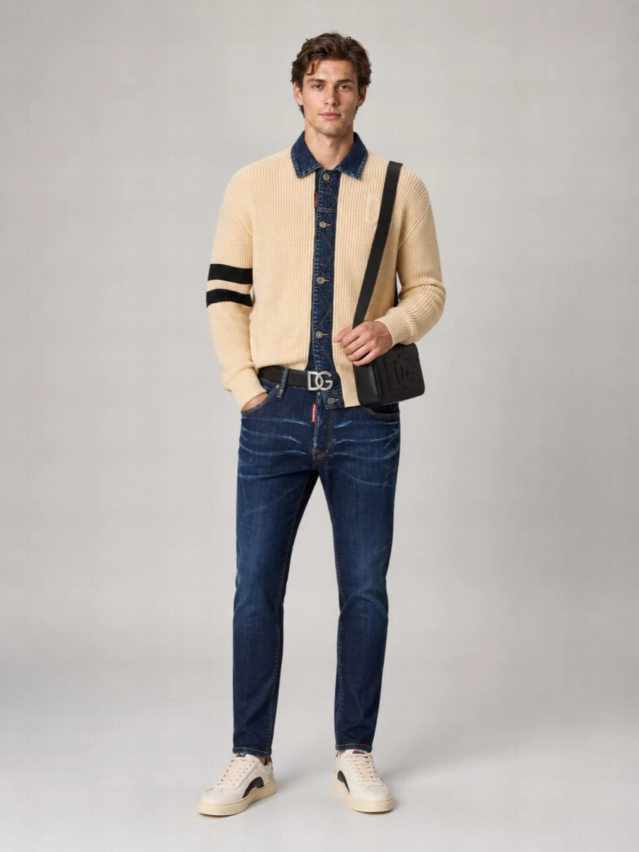 Dsquared2 Denim Mix Knit Cardigan