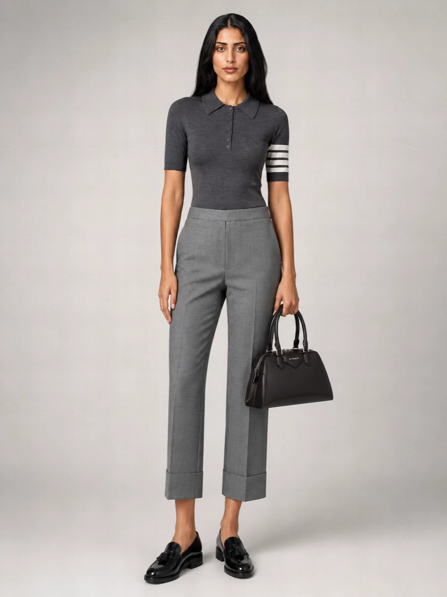 Thom Browne Wool Three Quarter Sleeve Polo Top