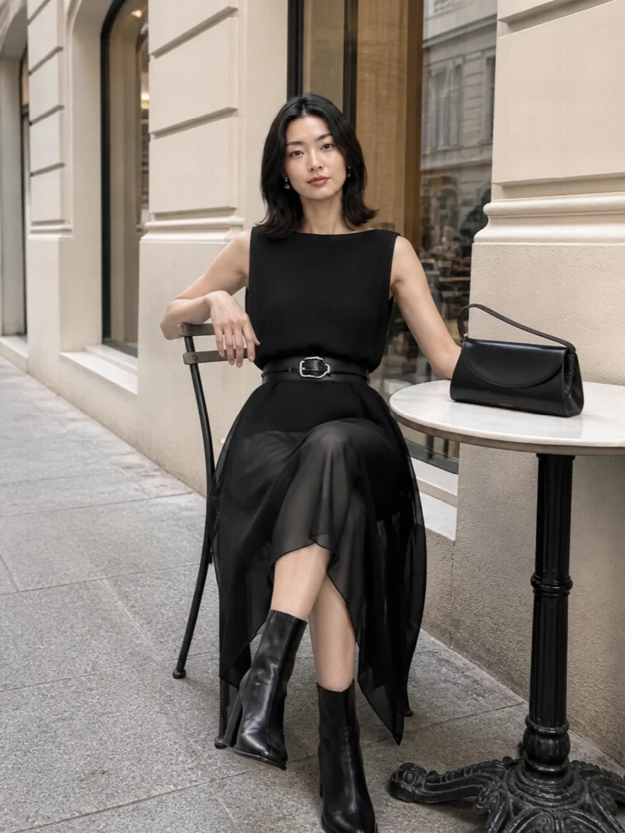 Sportmax black sheer midi skirt ankle boots