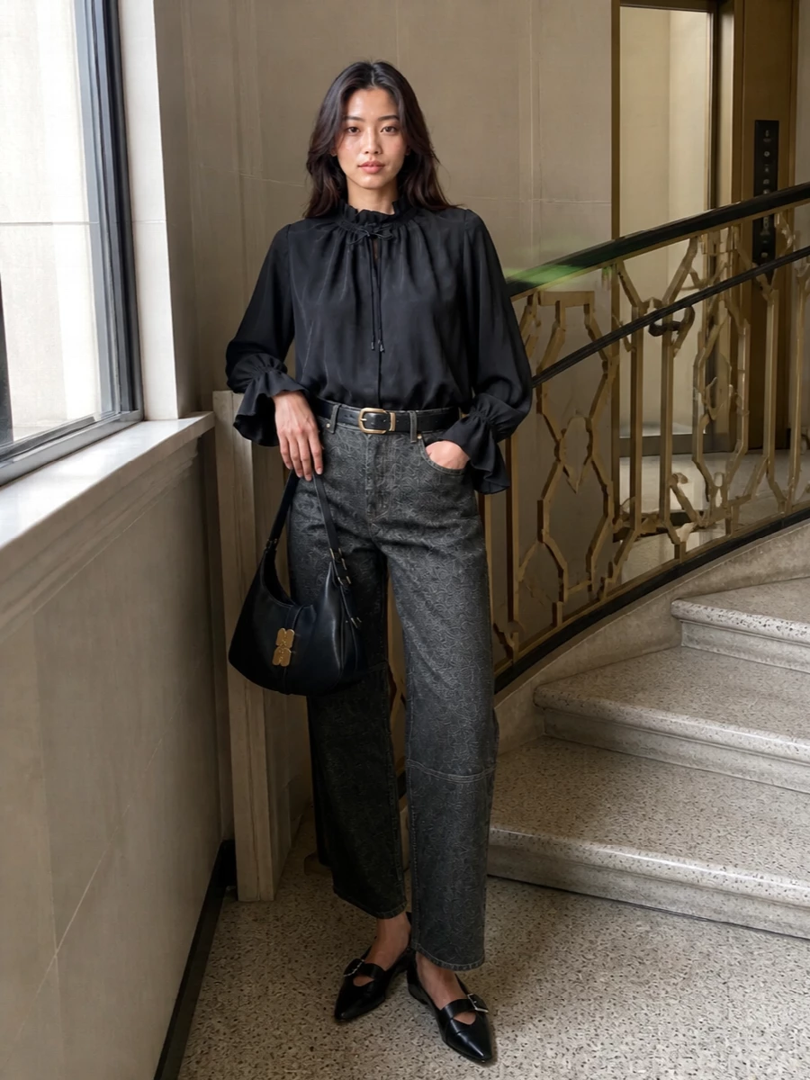 Ganni blouse cropped wide leg trousers outfit