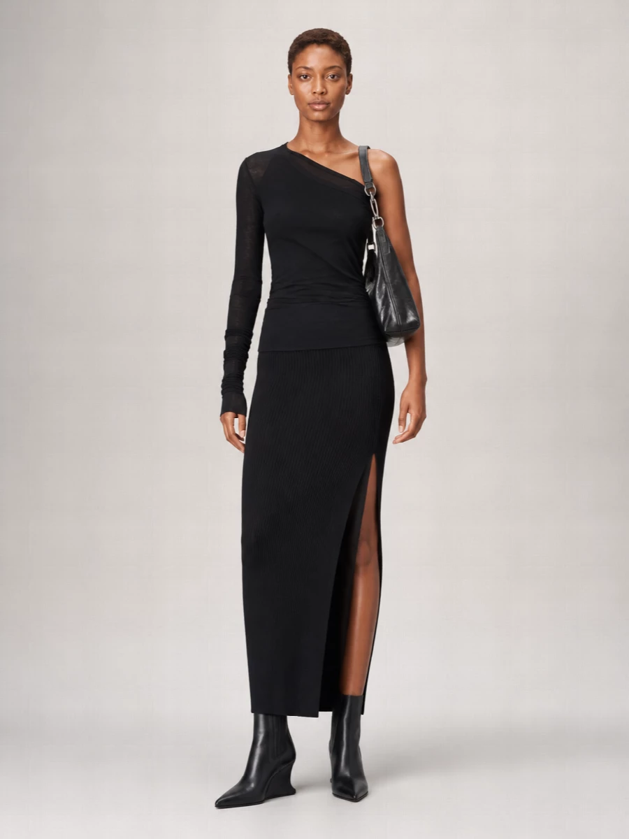 Rick Owens Silk Ribbed Asymmetric One-Shoulder Tank Top