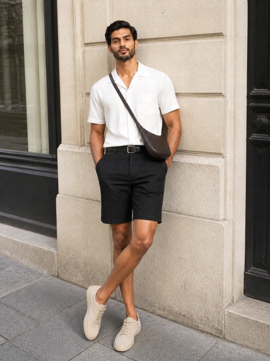 Casablanca charcoal jacquard shorts outfit