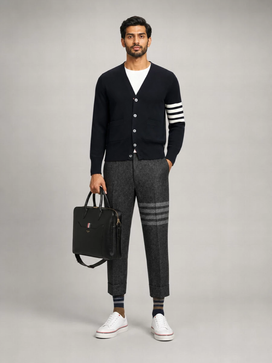 Thom Browne Wool Milano Stitch V-Neck Cardigan