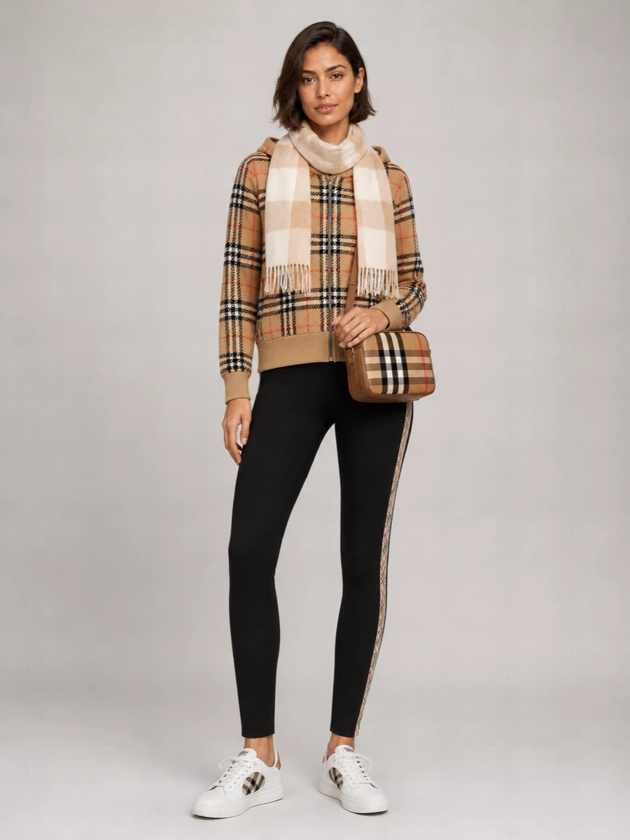 Burberry Wool Check Hooded Zip-Up Knitted Jacket