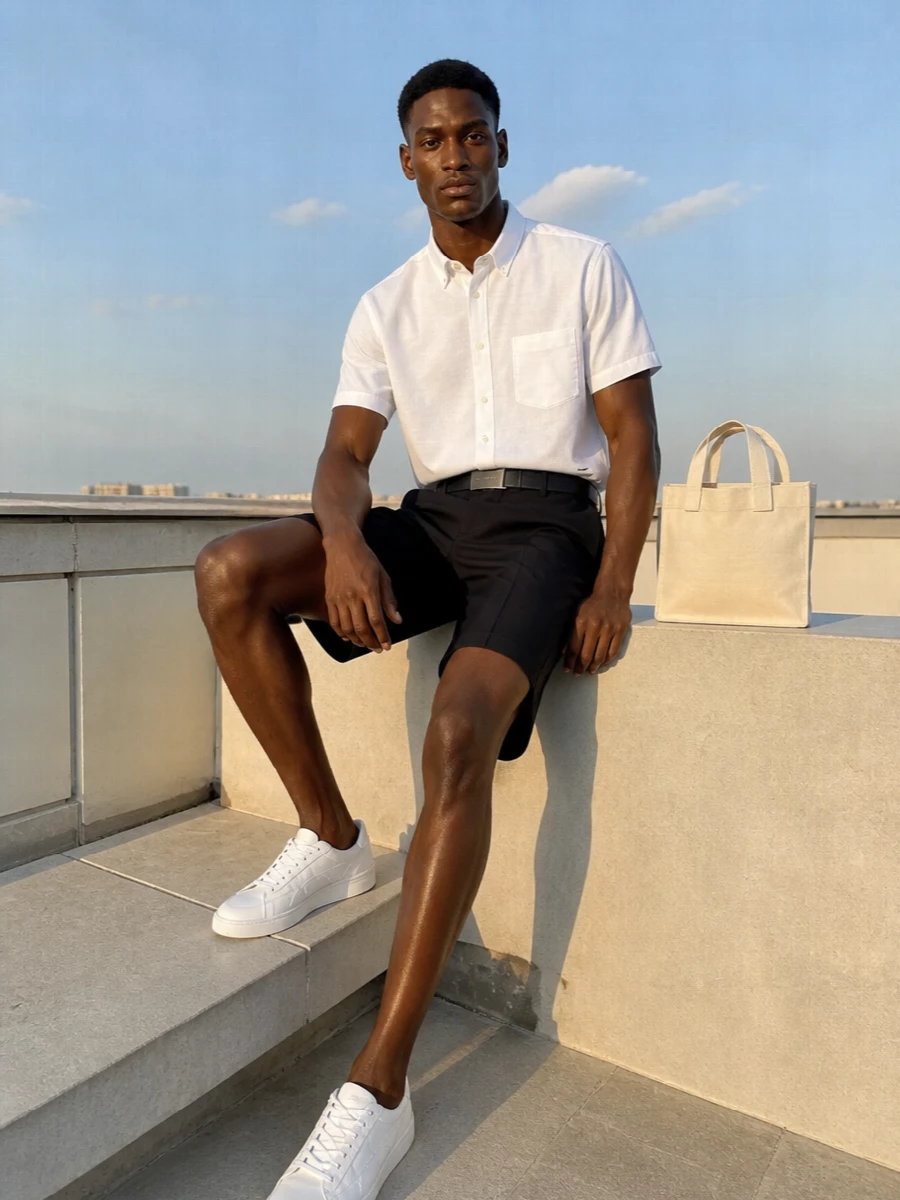 Comme des garcons summer shirt black tailored shorts