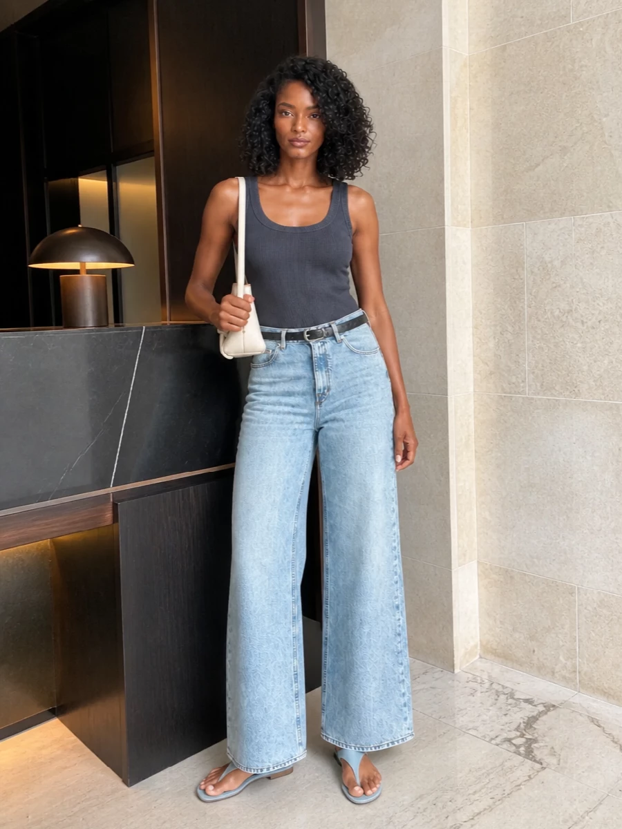 Haikure wide leg jeans ribbed tank sandals