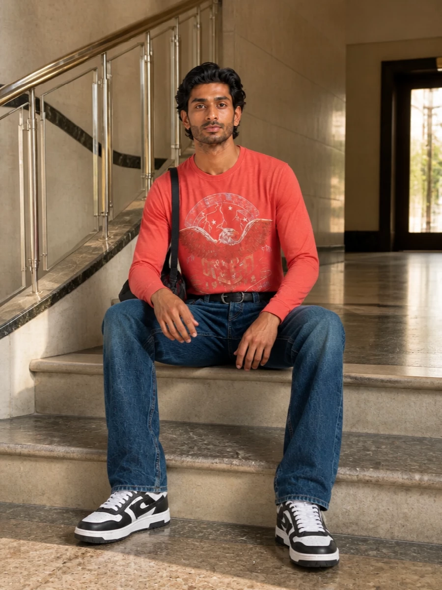 Diesel graphic tee straight jeans sneakers
