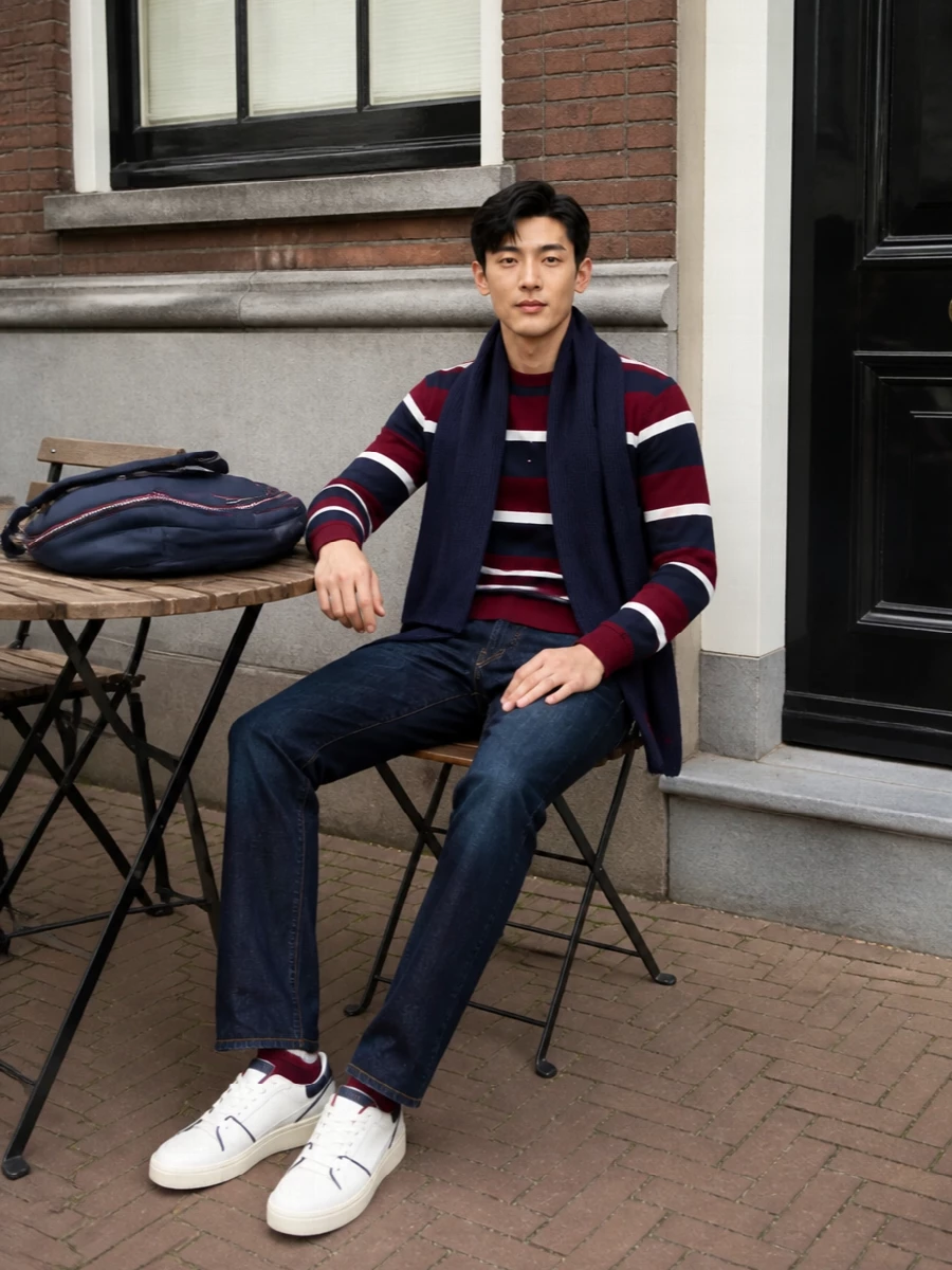 Tommy hilfiger striped sweater dark polo jeans