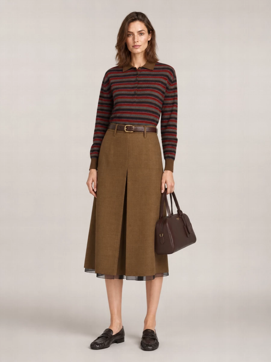 Prada Striped Cashmere Relaxed-Fit Long-Sleeve Polo Shirt