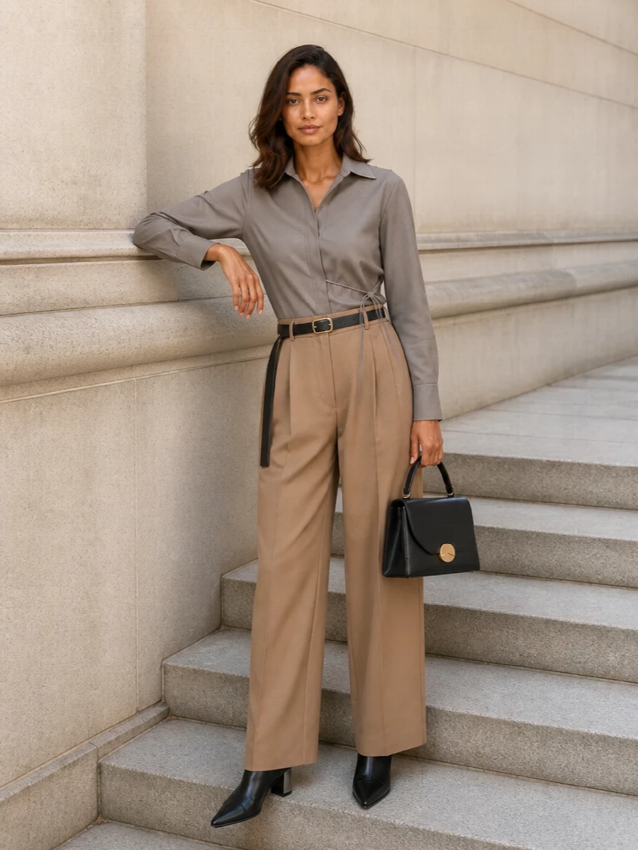 Jil sander camel wide leg trousers tailored shirt