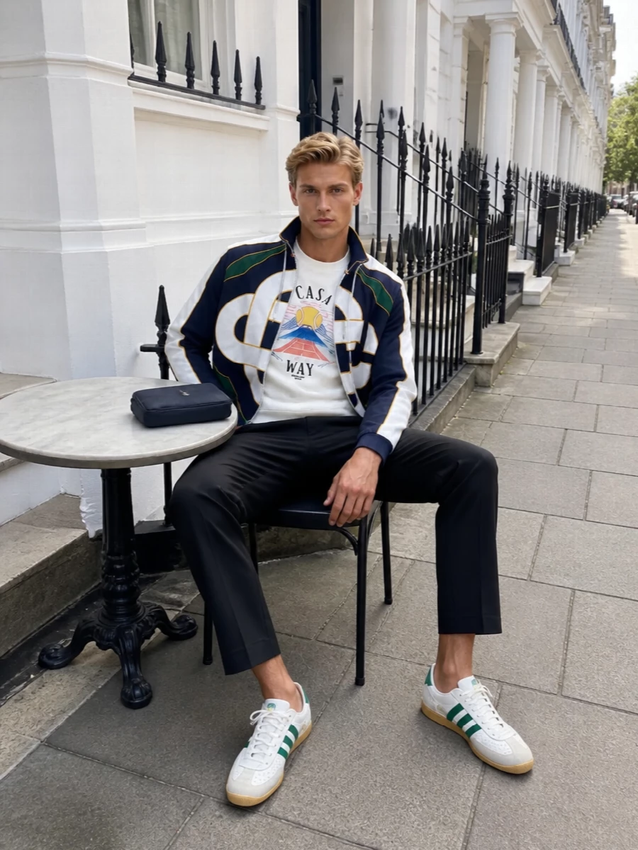 Casablanca track jacket tailored trousers outfit