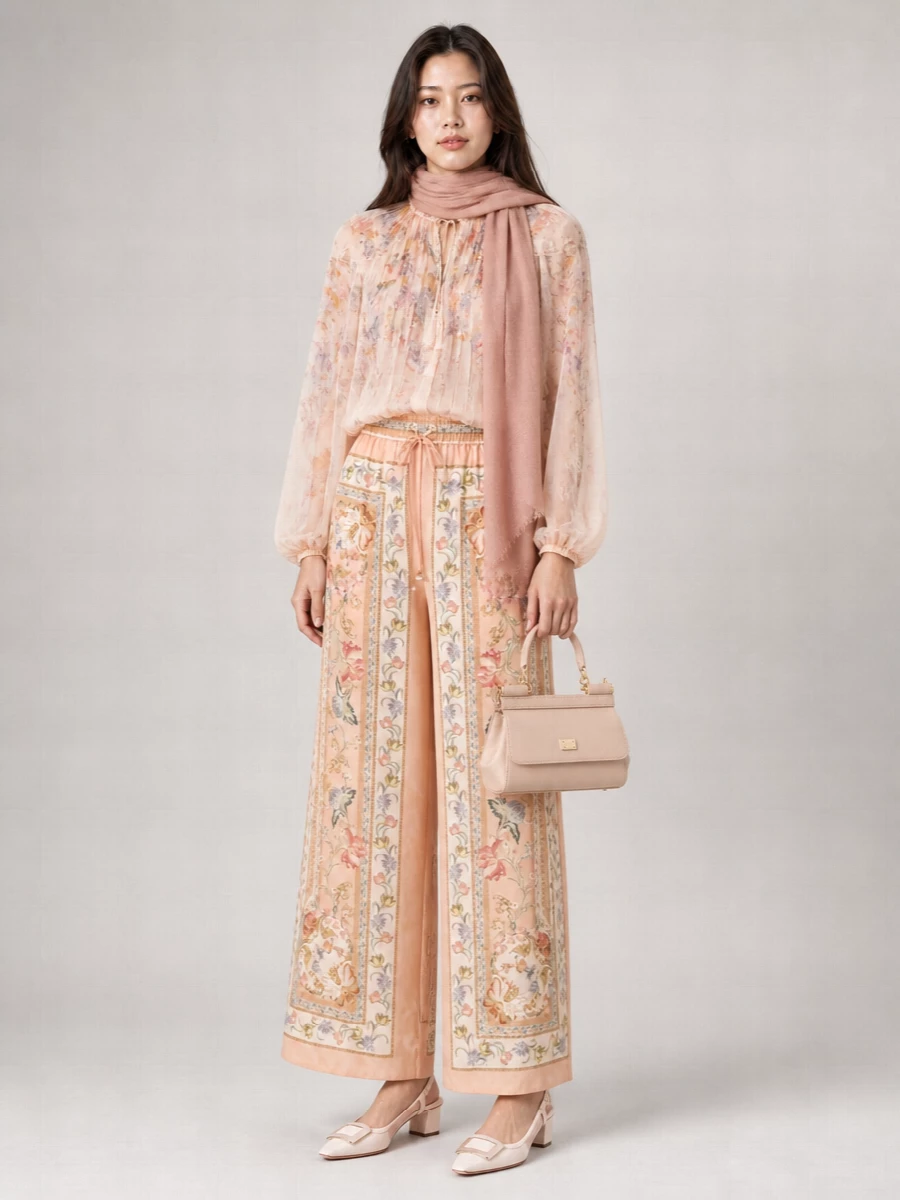 Zimmermann Valiant Floral-Print High-Neck Long-Sleeve Blouse