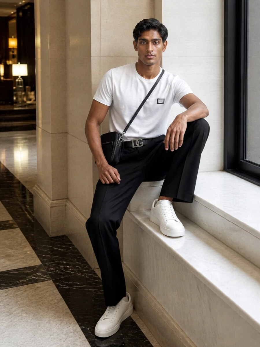 Dolce gabbana white tee black trouser outfit