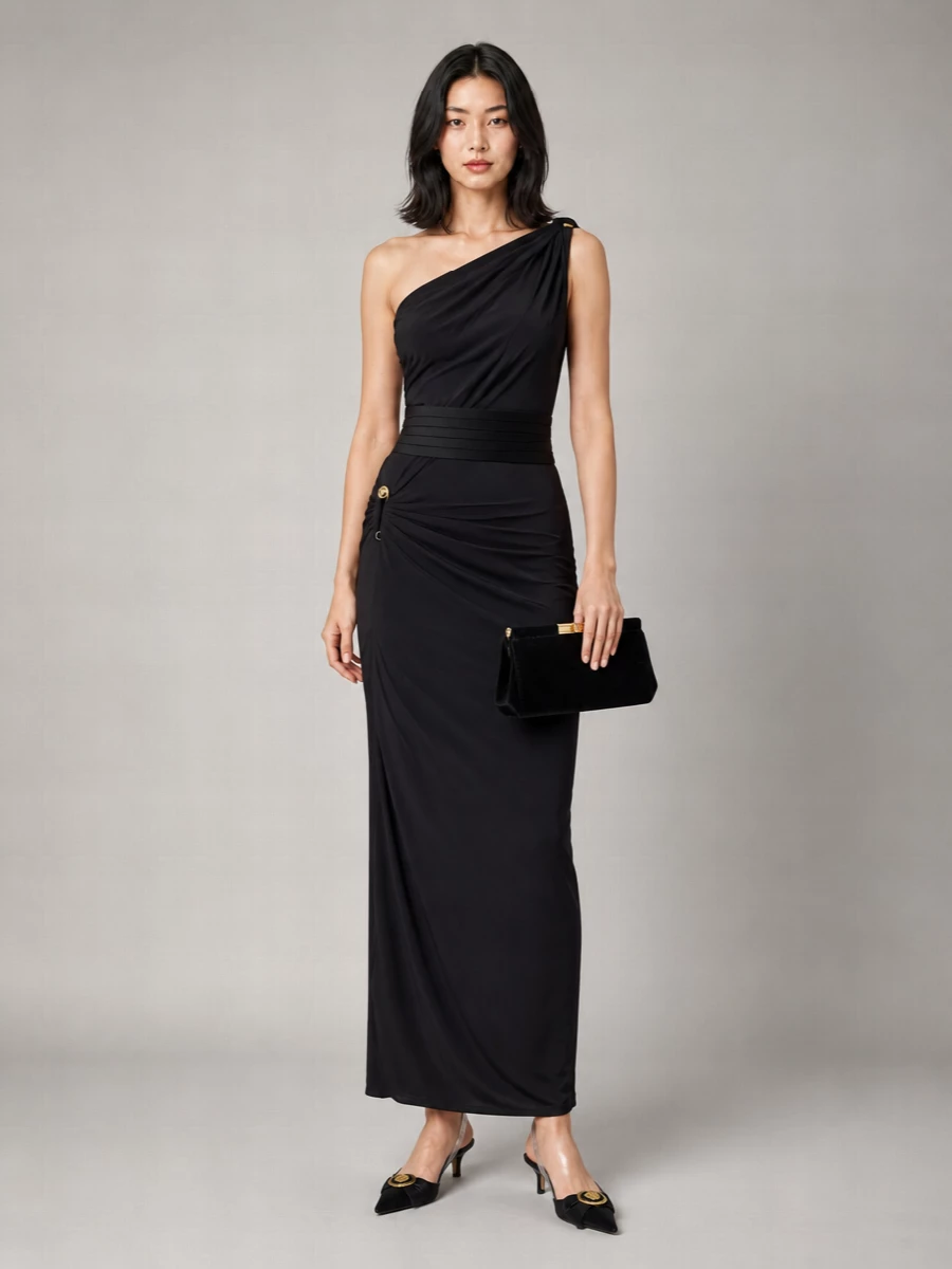 Versace Viscose Draped Asymmetric Sleeveless Mini Dress