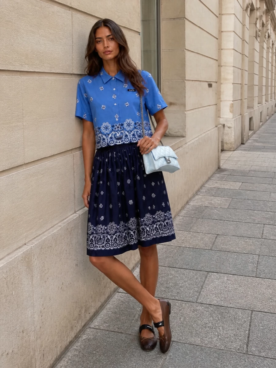 Miu miu bandana co ord skirt ballet flats outfit