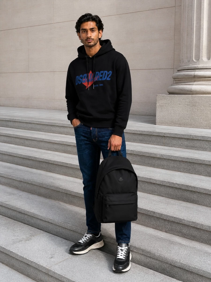 Dsquared2 hoodie dark indigo jeans sneakers
