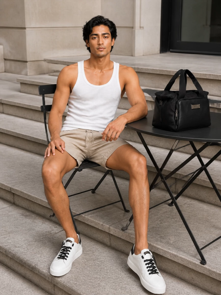 Dolce gabbana white tank sand shorts outfit