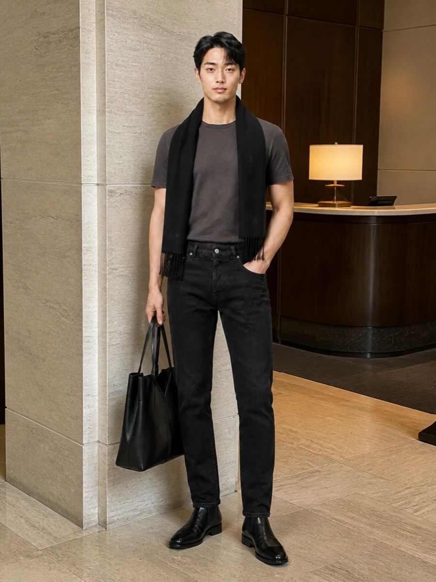 Saint laurent charcoal tee black jeans boots