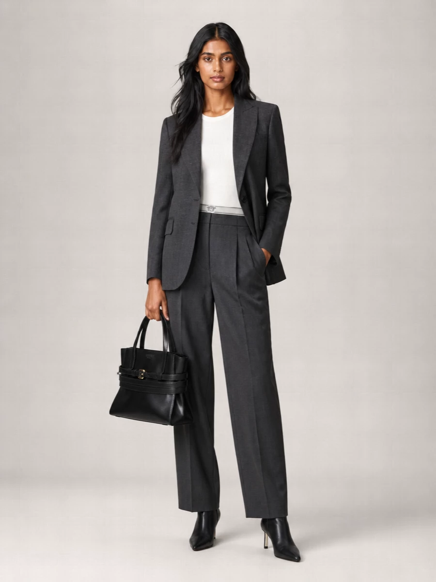 Versace Wool Mohair Pleated Straight-Leg Tailored Trousers
