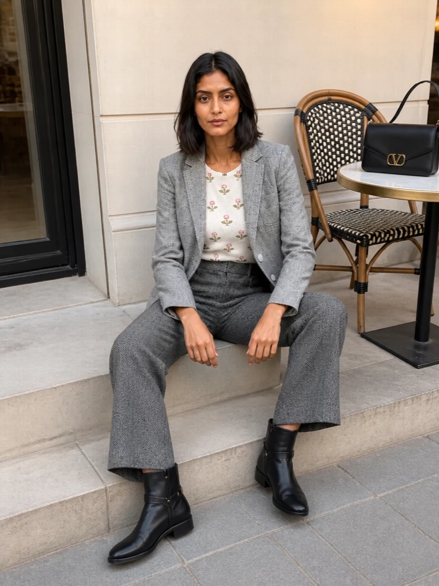 Giambattista valli blazer grey wide leg trousers