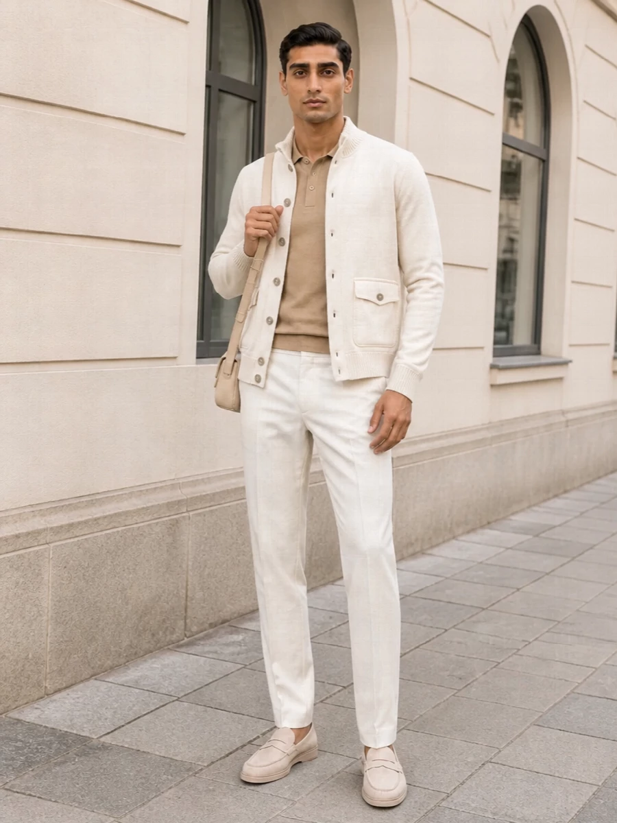 Fay cardigan lardini trousers tods loafers outfit