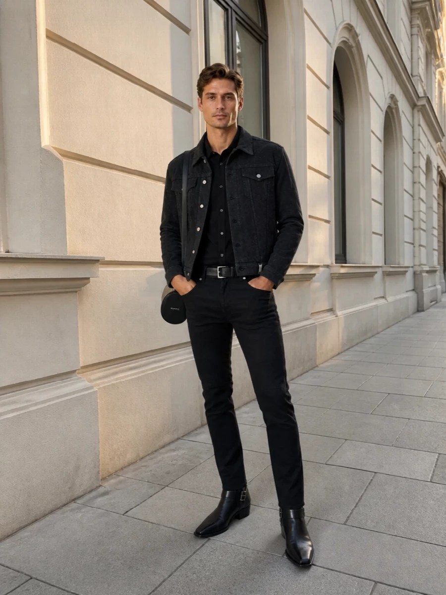 Alexander mcqueen black trucker jacket outfit