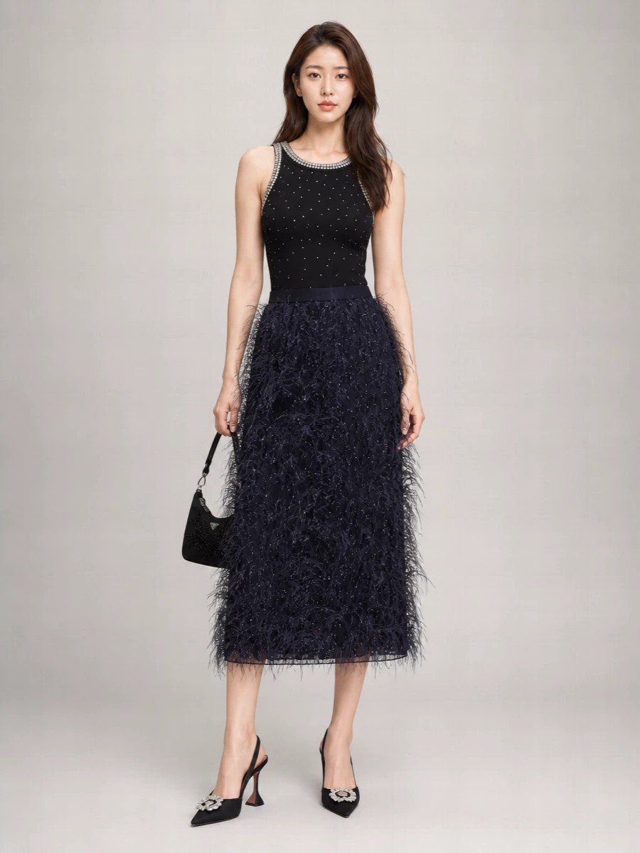 Pinko Feather-Embellished Sleeveless Mini Dress
