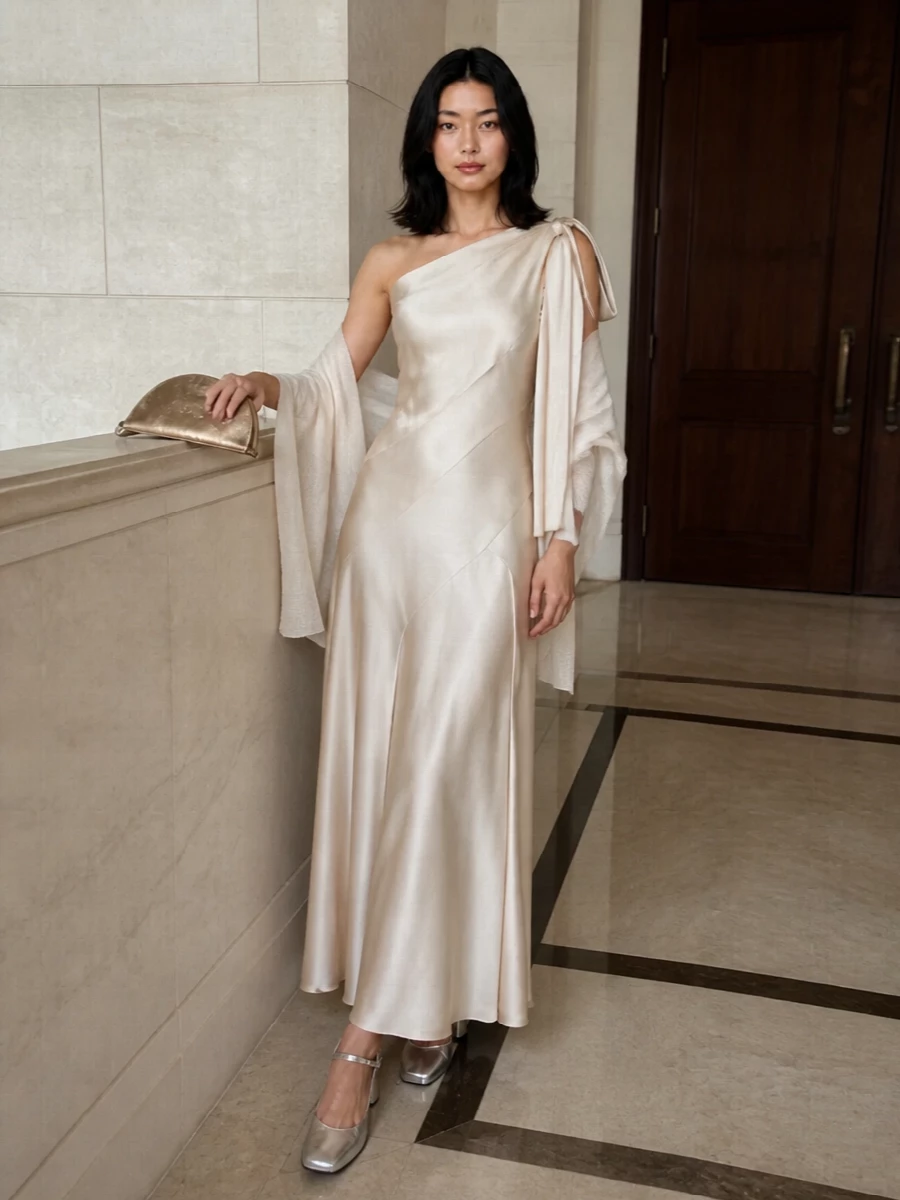 Maison margiela satin gown metallic accessories