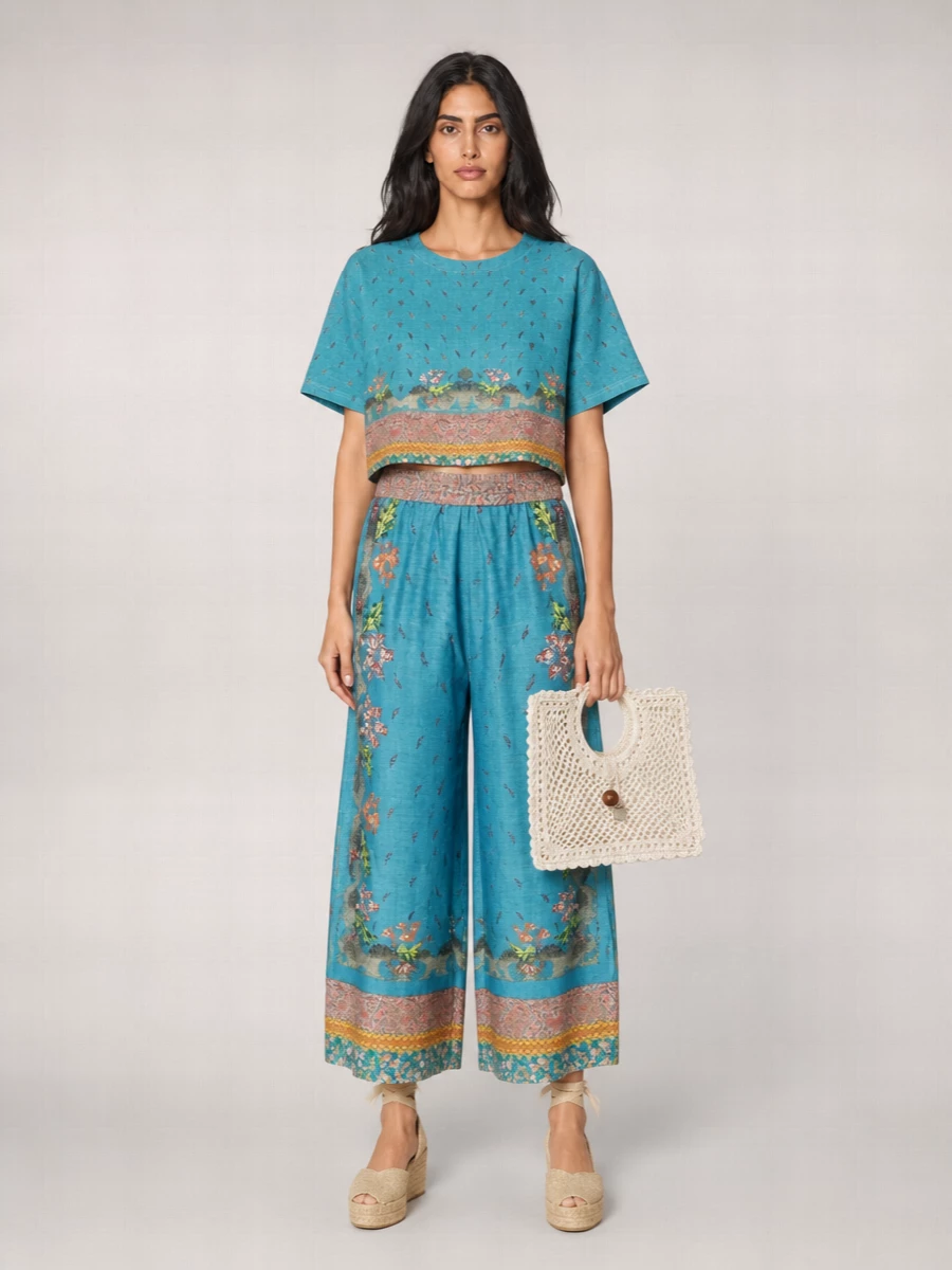 Pierre Louise Mascia Silk Floral-Print Wide-Leg Trousers