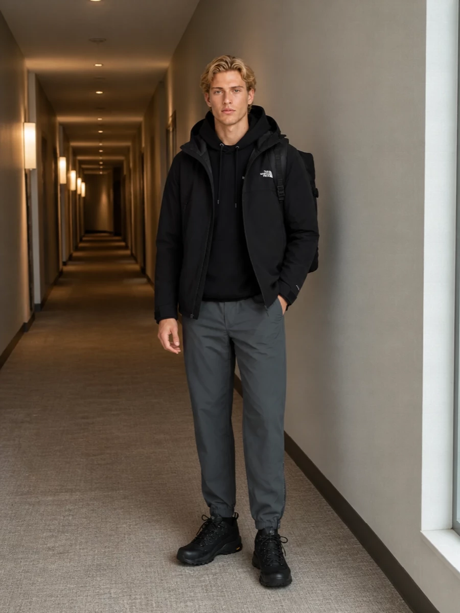 The north face black shell jacket outfit