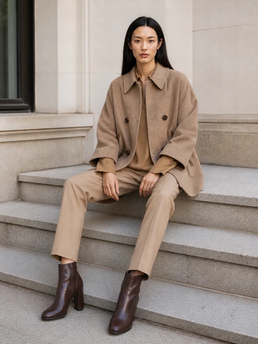 Max mara camel cape coat brown boots outfit