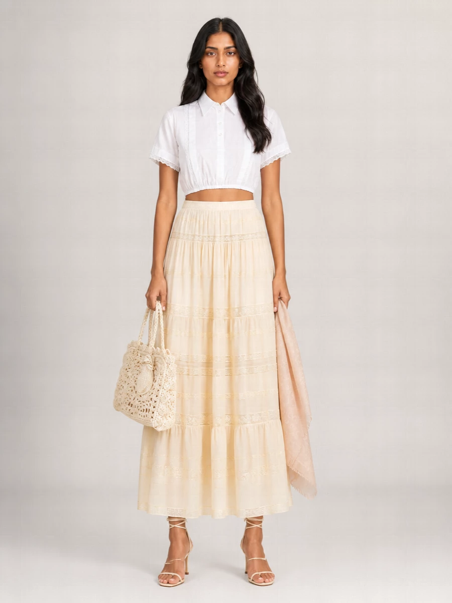 Ermanno Scervino Cotton Lace Insert Full Skirt