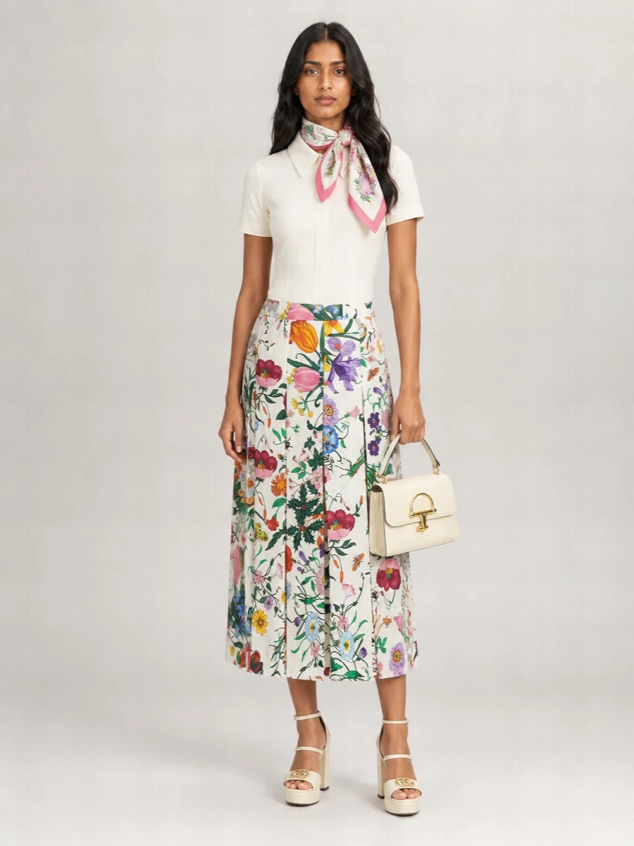 Gucci Silk Pleated Midi Skirt