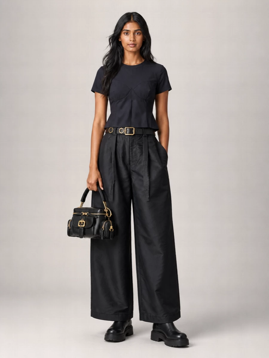 Sacai Wide Leg Twill Nylon Trousers