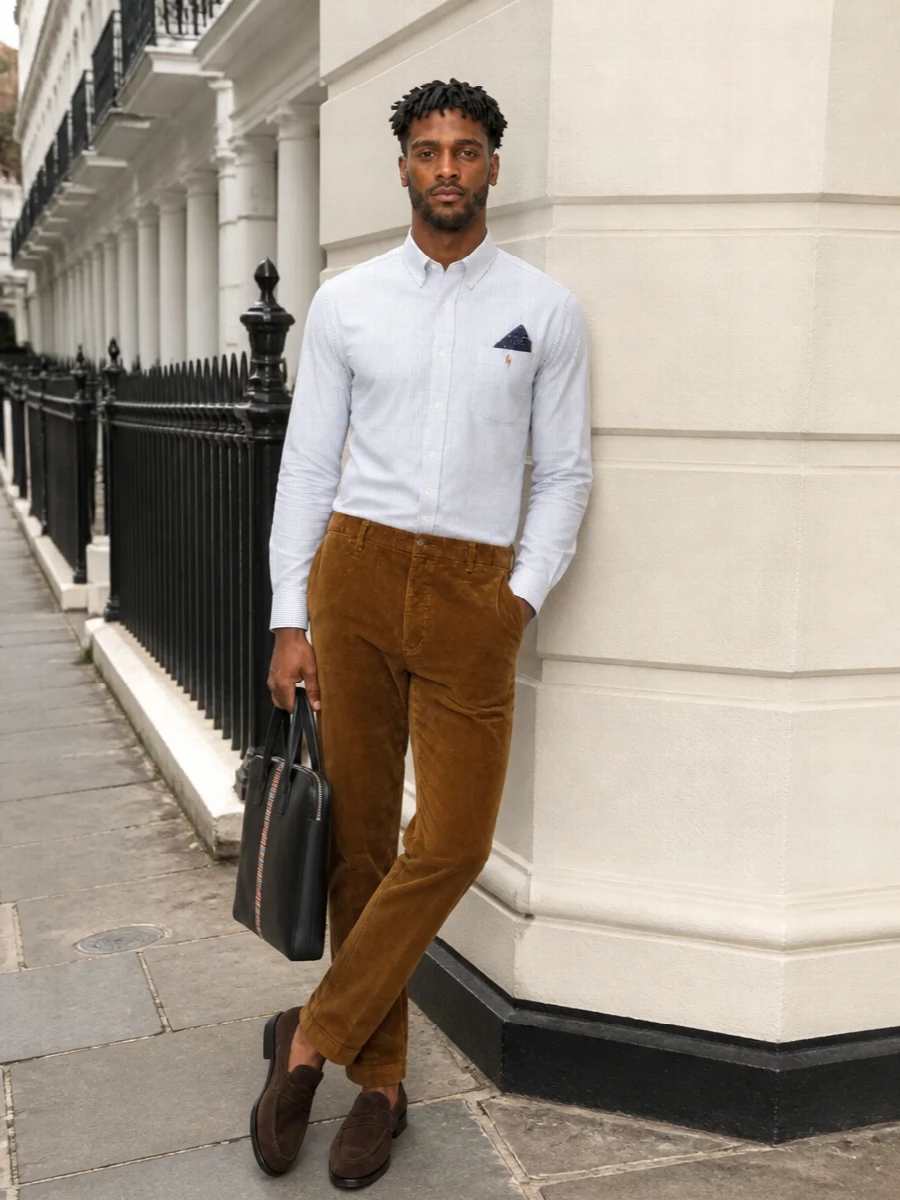 Polo shirt corduroy trousers tods loafers