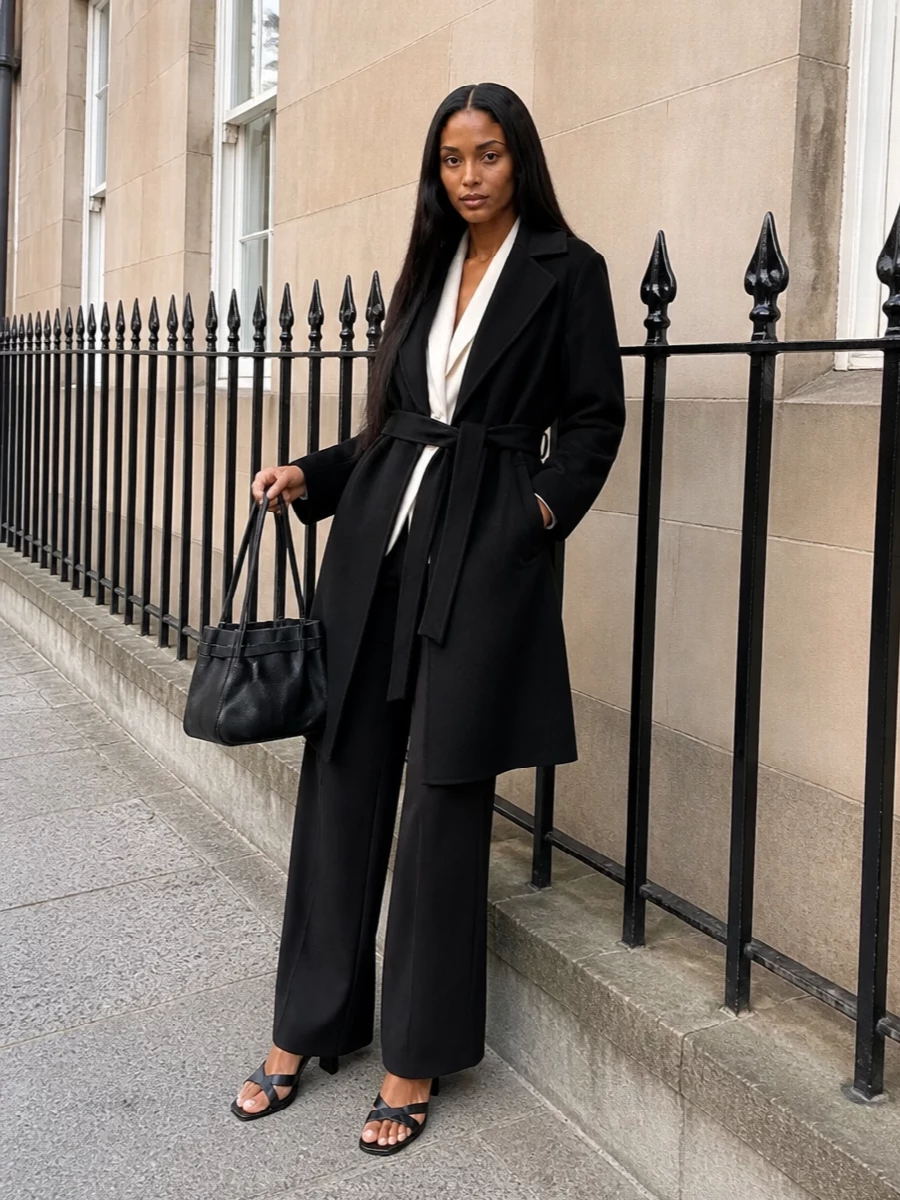 Max mara black coat ivory blazer wide leg trouser