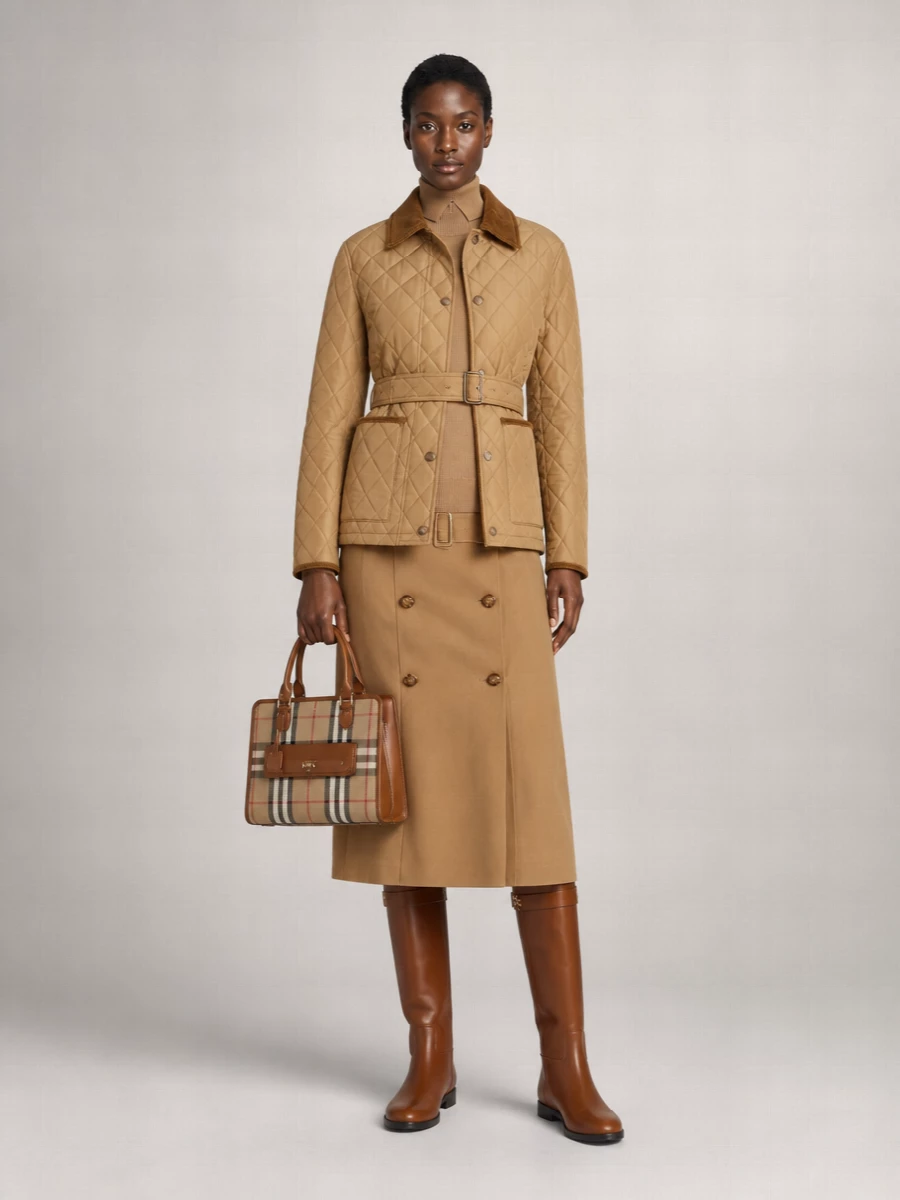 Burberry Belted Waist Corduroy Collar Quilted Design