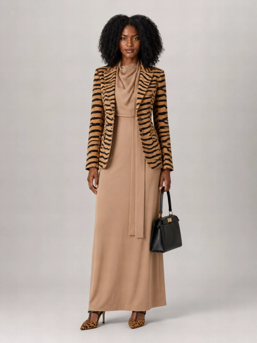 Fendi Tiger Print Calf Leather Single-Breasted Coat