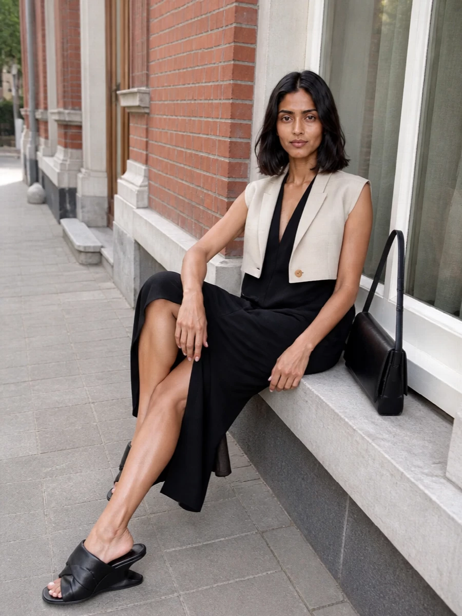 Rick owens waistcoat black halterneck midi dress