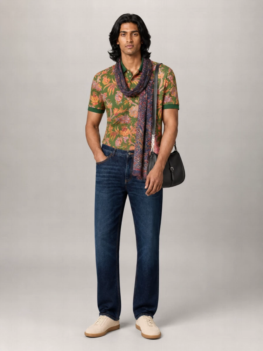 Etro cotton printed short-sleeve polo shirt
