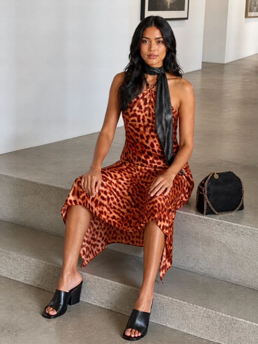 Stella mccartney animal print midi dress night