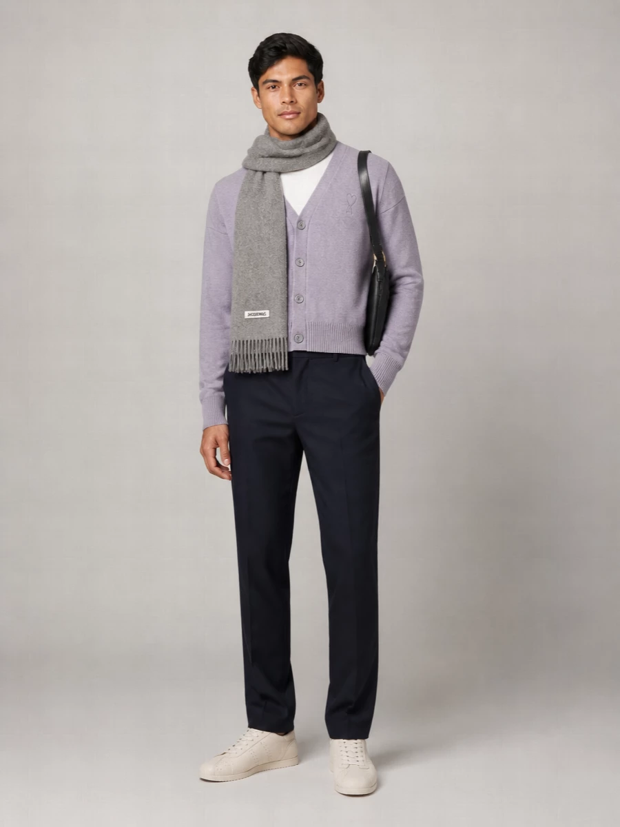 Ami Paris Wool And Cashmere V-Neck Fine-Knit Cardigan
