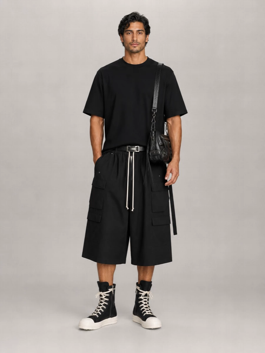 Rick Owens Drkshdw Cotton Wide-Leg Cargo Shorts