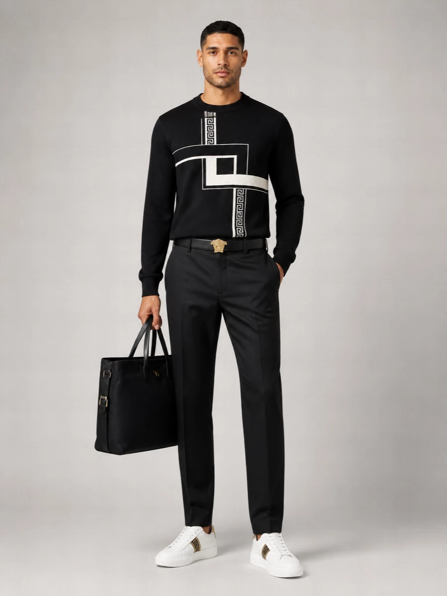 Versace Cashmere Ribbed Crew Neck Jumper