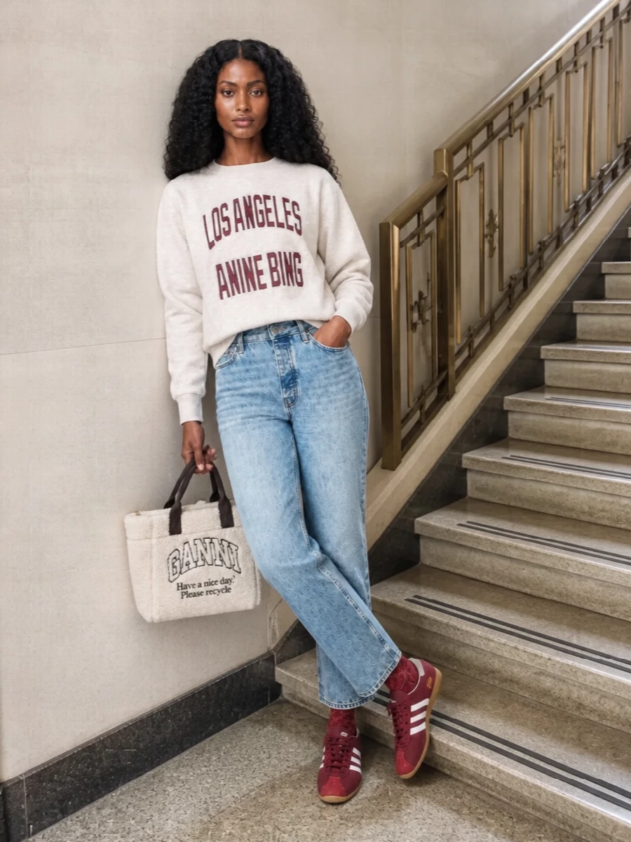 Anine bing sweatshirt light jeans adidas sneakers