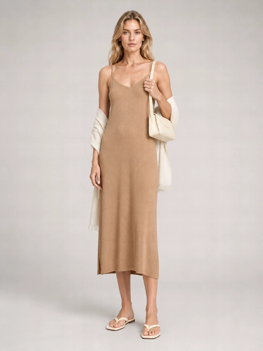 Lisa Yang Cashmere V-Neck Spaghetti-Strap Knitted Dress