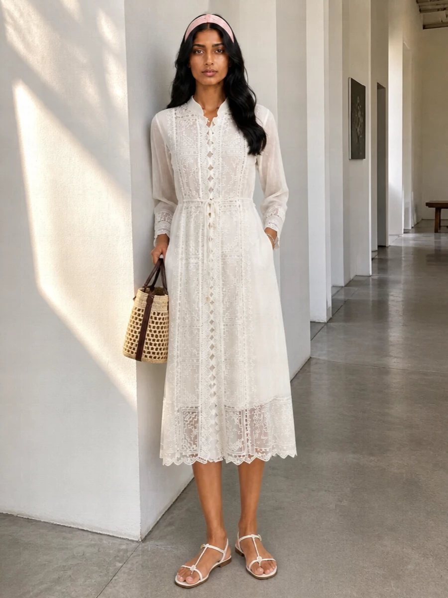 Zimmermann lace dress prada flat sandals